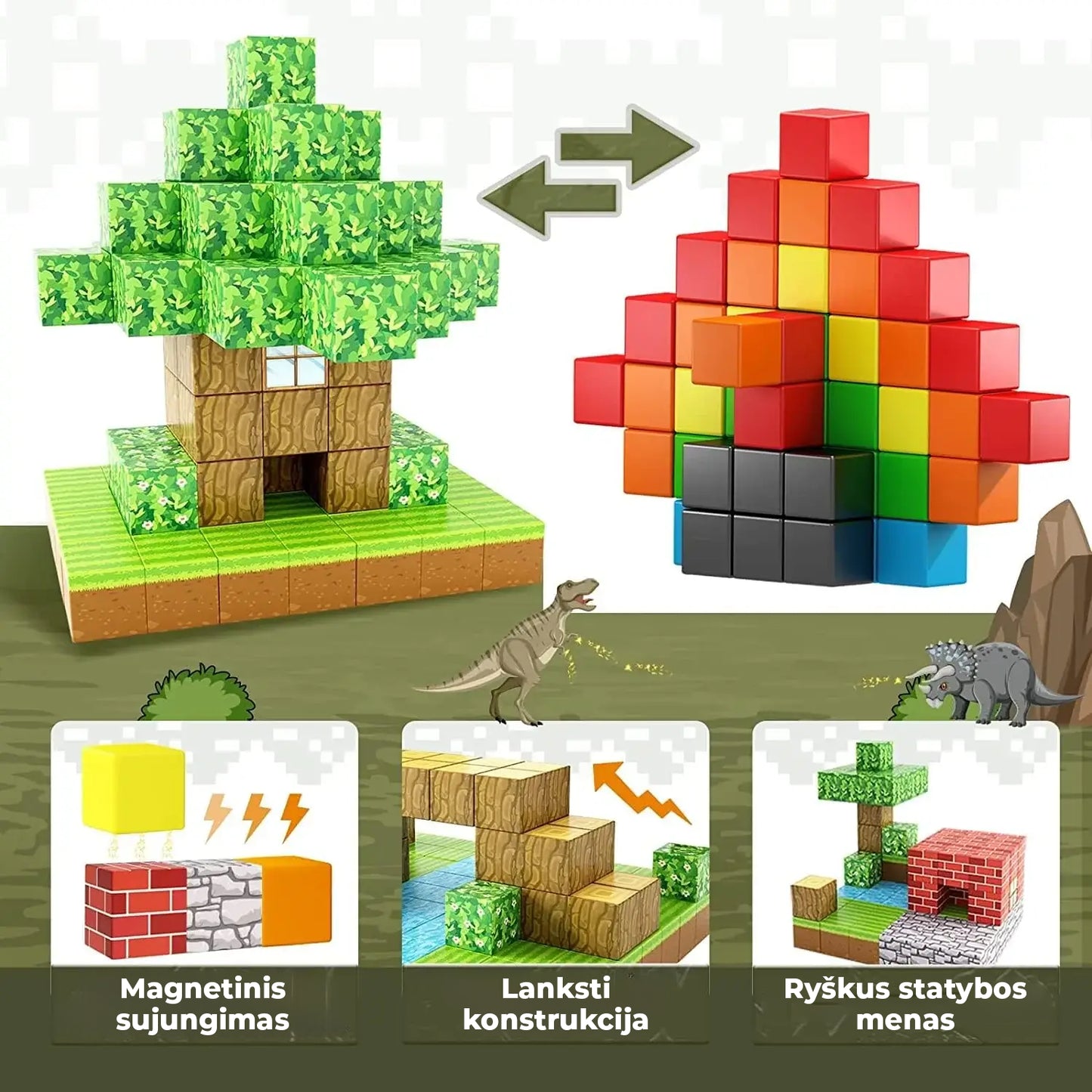 MiniCraft™ Magnetiniai statybiniai kubeliai - mokymasis ir kūrybiškas žaidimas