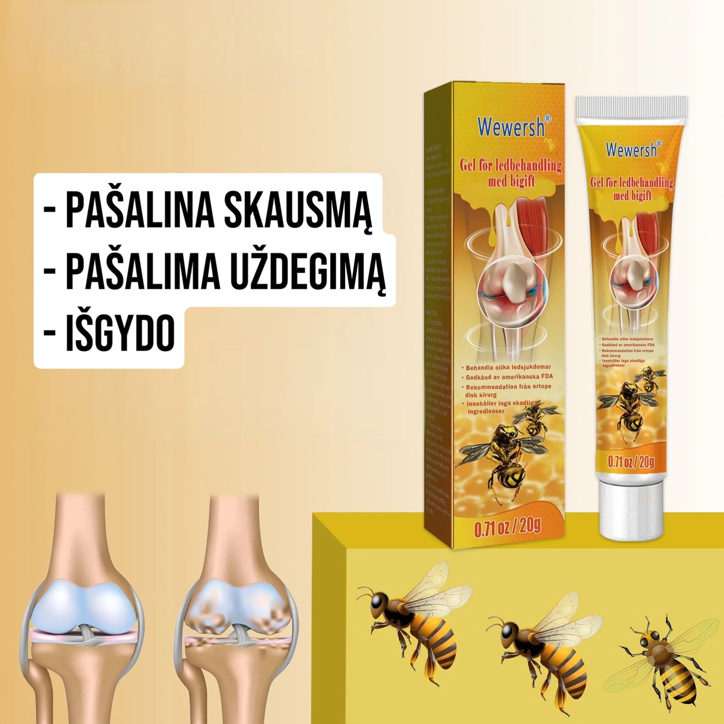 Bičių nuodų profesionalus gydomasis gelis